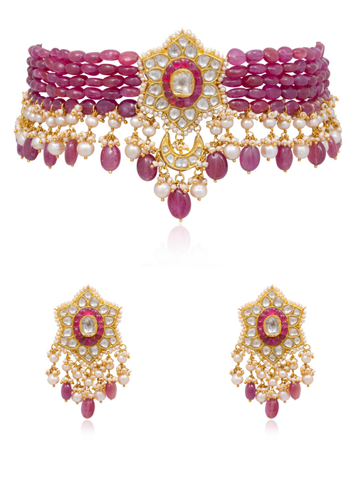 Adalyn Bead Choker and Alyssa Tops Polki Set