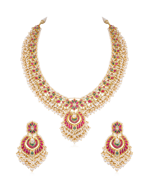 Ratna Long Necklace And Brinda Chandbalis Polki Set