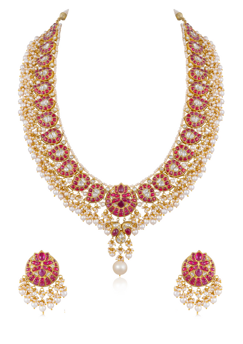 Riya Long Necklace And Sakshi Tops Polki Set