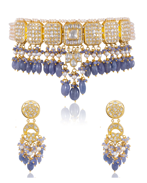 Taiba Choker And kylie Chandbalis Polki Set