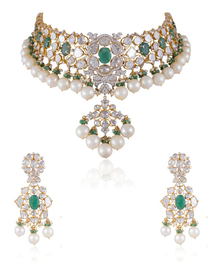 Sikha Necklace And Shalini Earrings Polki Diamond Set