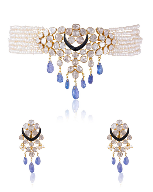Ritu Bead Choker And Sophia Long Earrings Polki Set