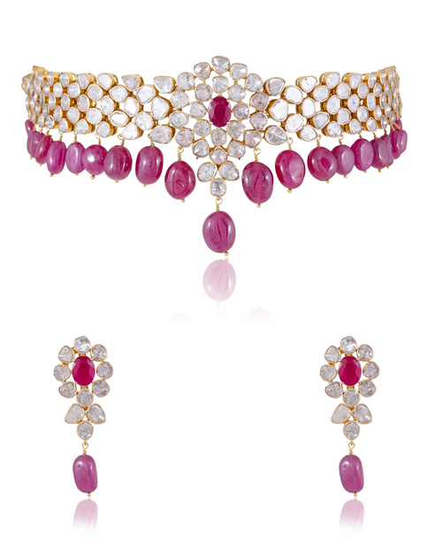 Riya Choker And Isabella Long Earrings Polki Set