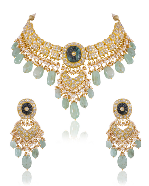 Shehnaz Necklace And Sonam Chandbalis Polki Set