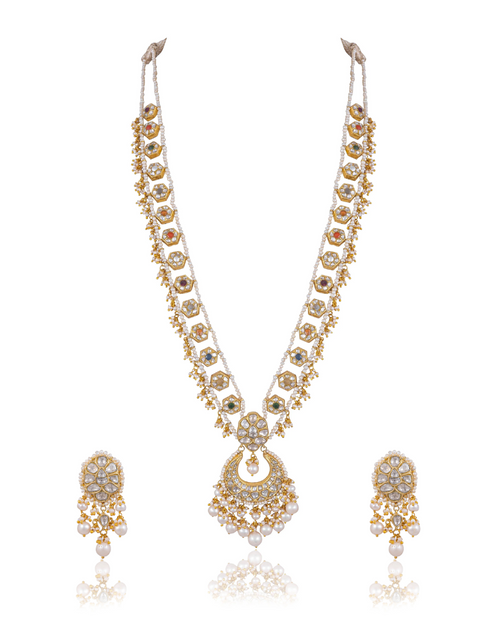 Sambhavi Long Necklace And Shreya Tops Polki Set