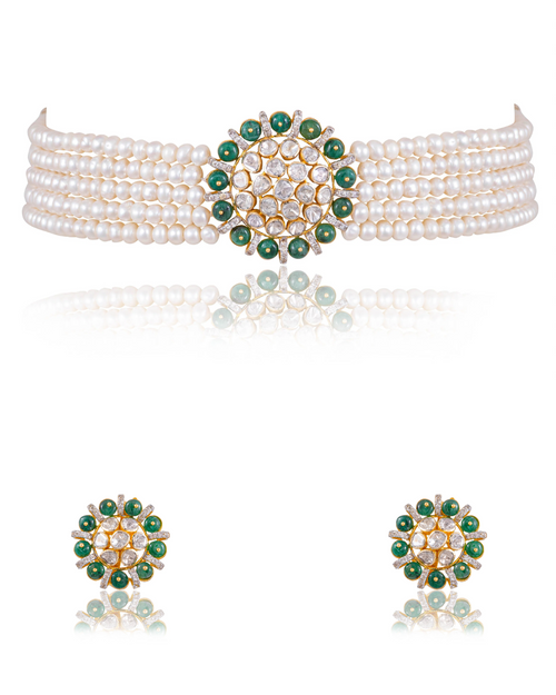 Ameena Bead Choker And Malani Tops Polki And Diamond Set