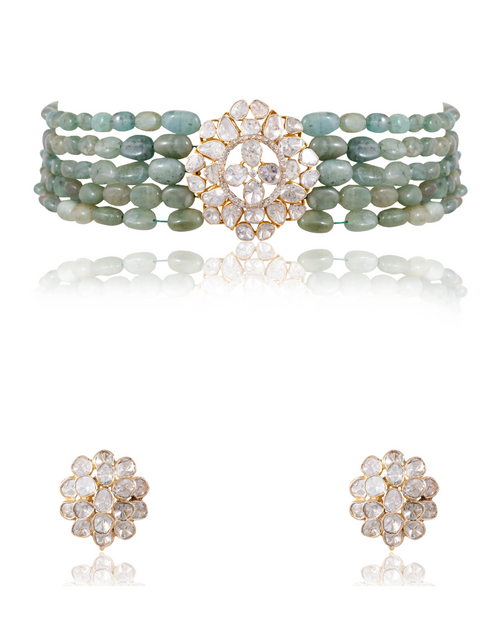 Nikita Bead Choker And Ritika Tops Polki And Diamond Set