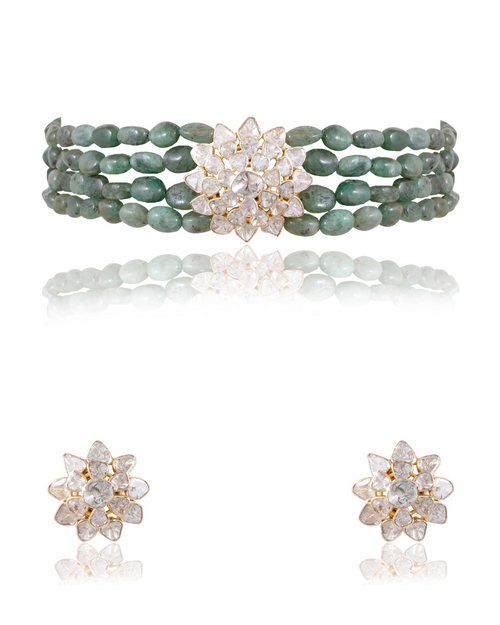 Zahida Bead Choker And Adhika Tops Polki Set