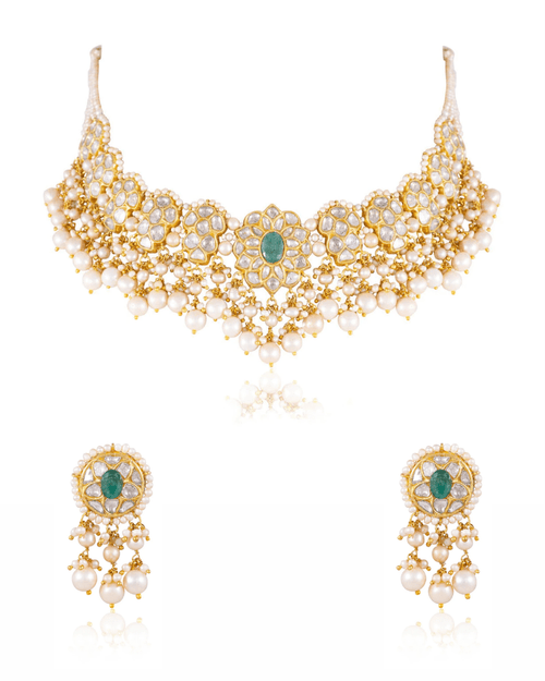 Vinita Necklace And Ruhuliya Tops Polki Set