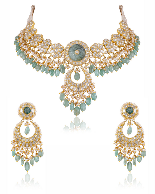 Suhana Necklace And Medha Chandbalis Polki Set