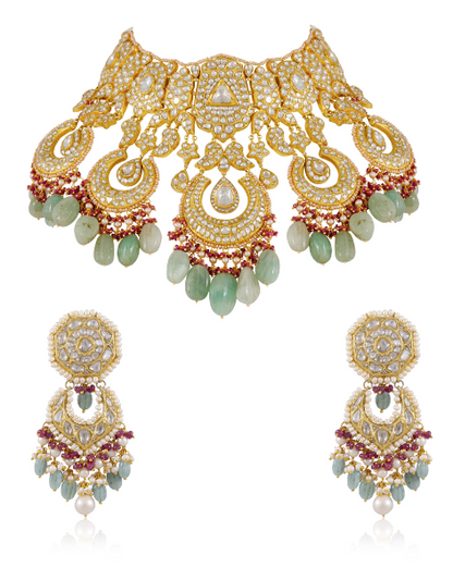 Razia Necklace And Vivi Chandbalis Polki Set