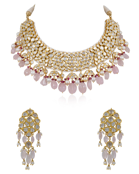 Mira Necklace And Bati Long Earrings Jadau Polki Set